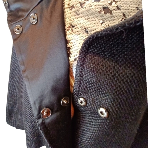 Nygard Collection Black Cowl Collar Pea Coat with Black beading design on lapel - Picture 5 of 15